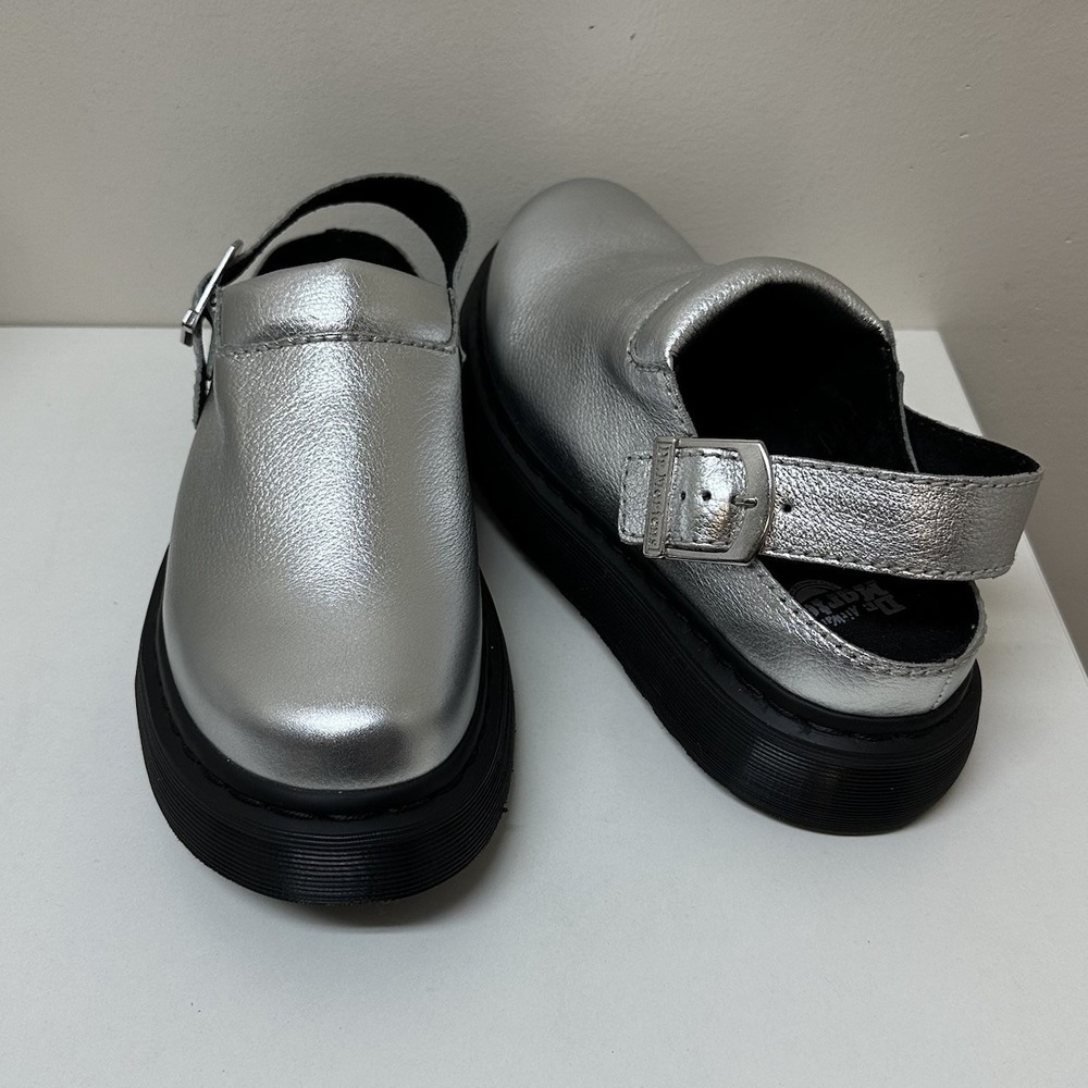 Dr. Martens Silver Leather Slingback Clogs